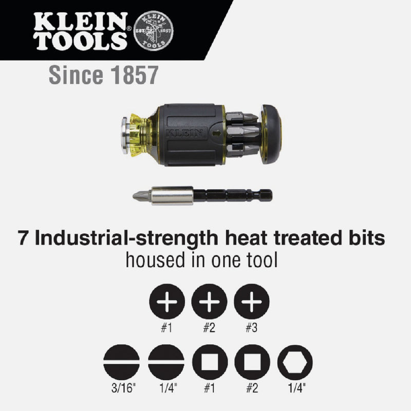 Klein 8-in-1 Stubby Adjustable Length Multi-Bit Screwdriver