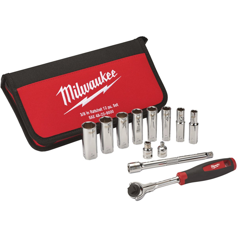 Milwaukee Standard 3/8 In. Drive 6-Point Ratchet & Socket Set