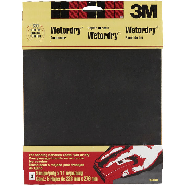 3M Wetordry 9 In. x 11 In. Ultra Fine Sandpaper, 600 Grit (5-Pack)