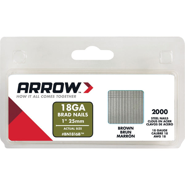 Arrow 18-Gauge Brown Steel Brad Nail, 1 In. (2000-Pack)