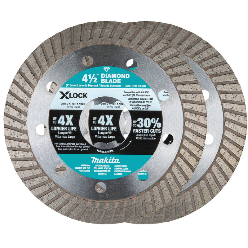 Makita X-LOCK 4-1/2 In. Turbo Rim Dry/Wet Cut Diamond Blade (2-Pack)