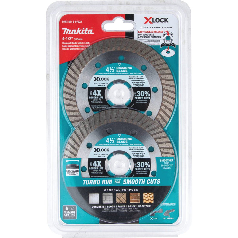 Makita X-LOCK 4-1/2 In. Turbo Rim Dry/Wet Cut Diamond Blade (2-Pack)