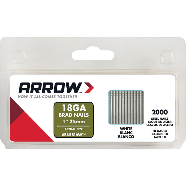 Arrow 18-Gauge White Steel Brad Nail, 1 In. (2000-Pack)