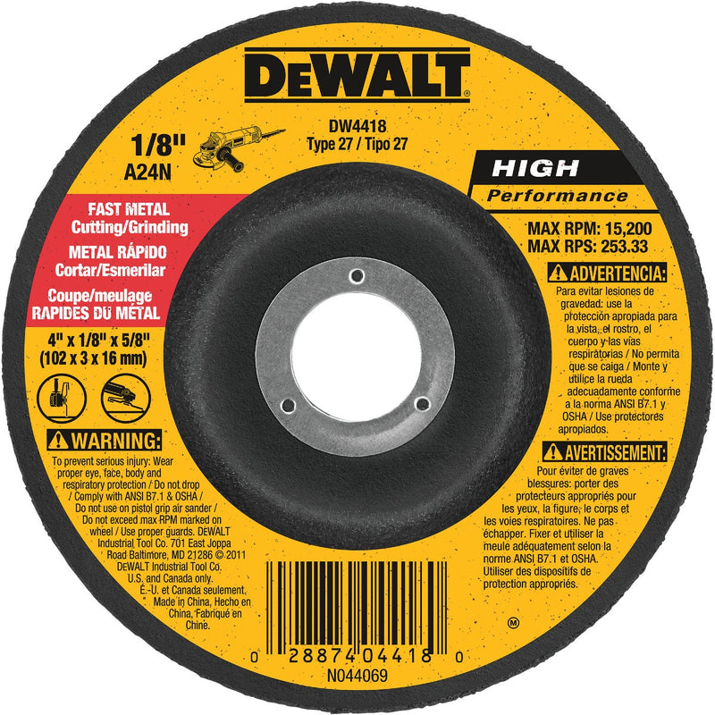 DEWALT HP Type 27 4 In. x 1/8 In. x 5/8 In. Metal Grinding Cut-Off Wheel