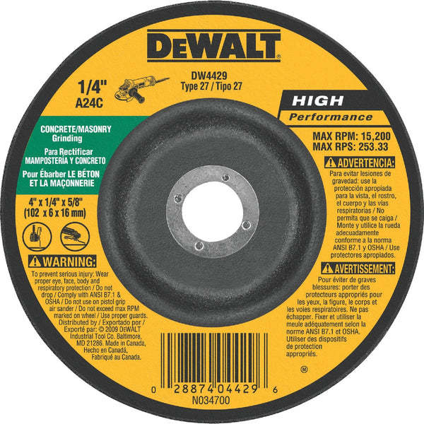 DEWALT HP Type 27 4 In. x 1/4 In. x 5/8 In. Masonry Grinding Cut-Off Wheel