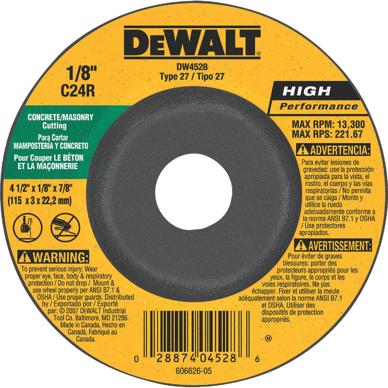 DEWALT HP Type 27 4-1 In. x 1/8 In. x 7/8 In. Masonry Cut-Off Wheel