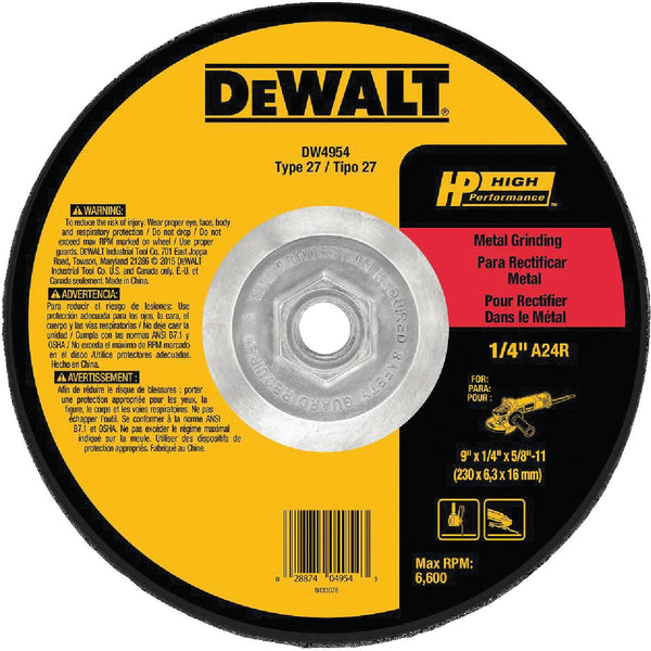 DEWALT HP Type 27 9 In. x 1/4 In. x 5/8 In.-11 Metal Grinding Cut-Off Wheel