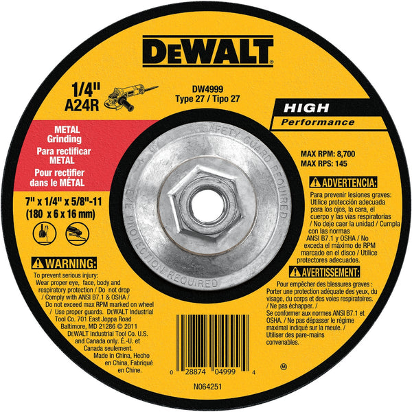 DEWALT HP Type 27 7 In. x 1/4 In. x 5/8 In.-11 Metal Grinding Cut-Off Wheel