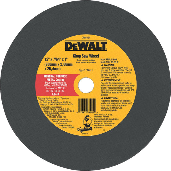 DEWALT HP Type 1 12 In. x 7/64 In. x 1 In. Metal Cut-Off Wheel