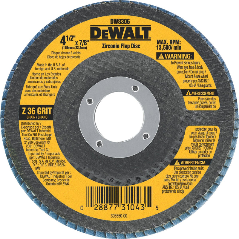 DEWALT 4-1/2 In. 36-Grit Type 29 High Performance Zirconia Angle Grinder Flap Disc