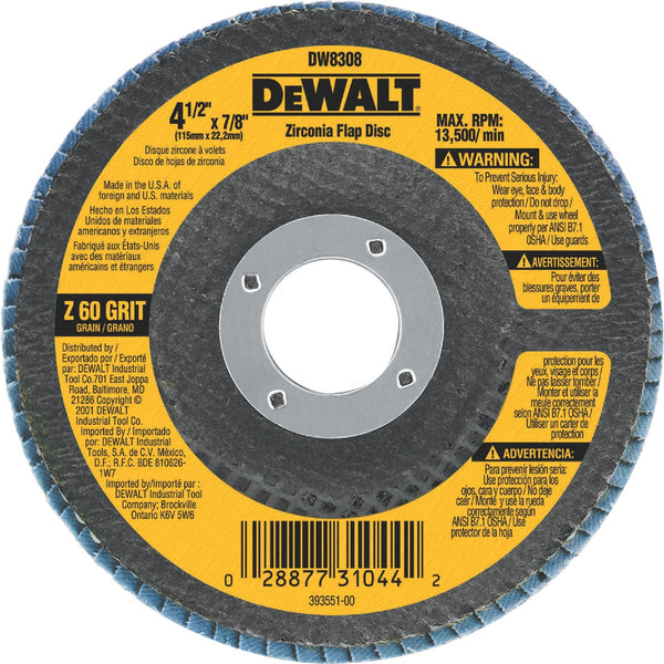 DEWALT 4-1/2 In. 60-Grit Type 29 High Performance Zirconia Angle Grinder Flap Disc