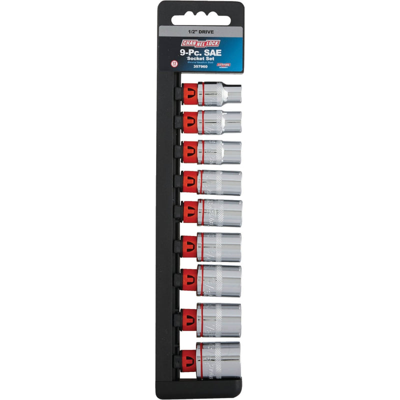 Channellock Standard 1/2 In. Drive 12-Point Shallow Socket Set (9-Piece)