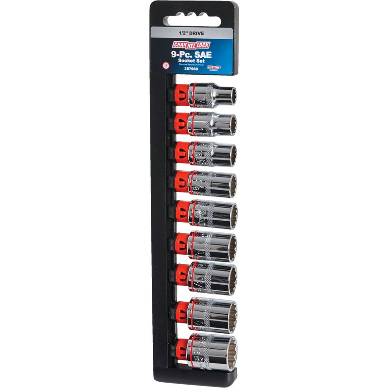 Channellock Standard 1/2 In. Drive 12-Point Shallow Socket Set (9-Piece)