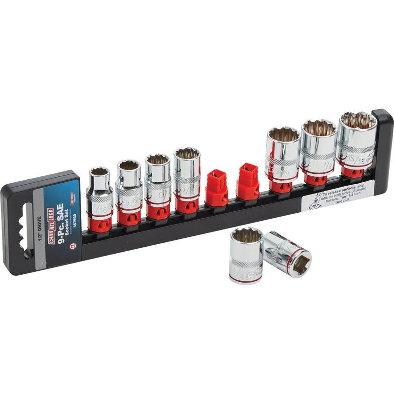 Channellock Standard 1/2 In. Drive 12-Point Shallow Socket Set (9-Piece)