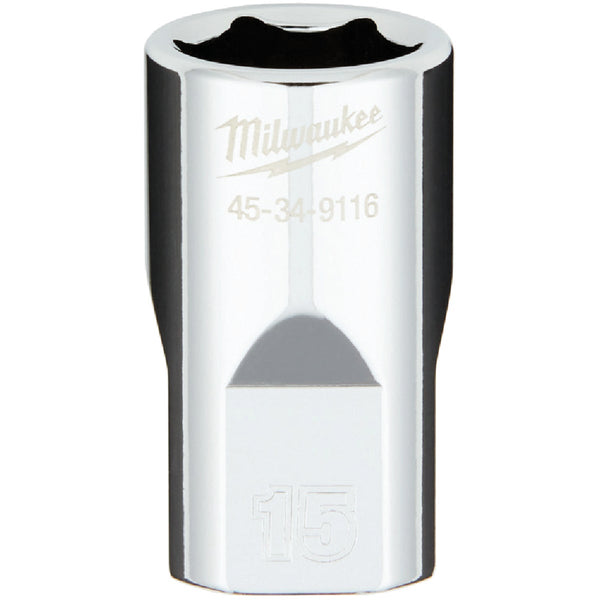 Milwaukee 1/2 In. Drive 15 mm 6-Point Shallow Metric Socket with FOUR FLAT Sides