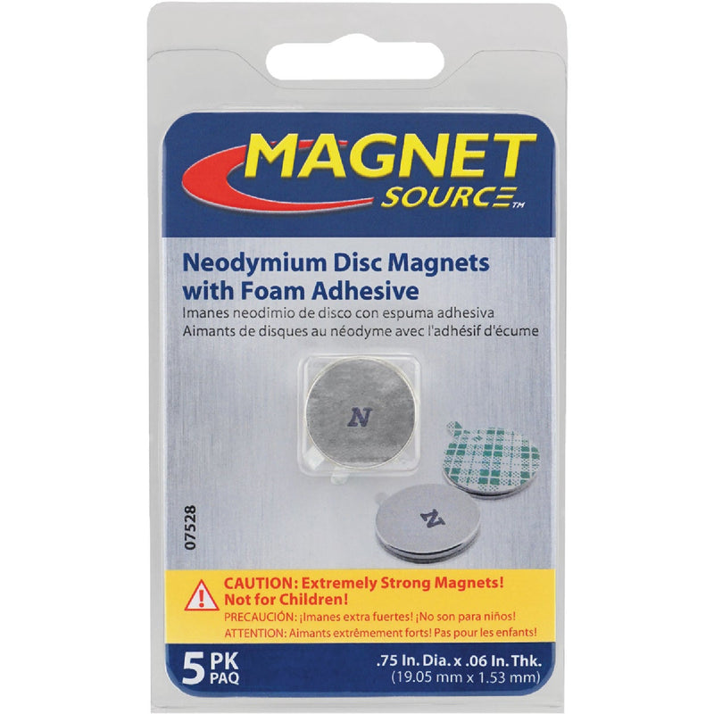 MagnetSource 3.91 Lb. Capacity Neodymium Disc Magnet with Adhesive (5-Pack)