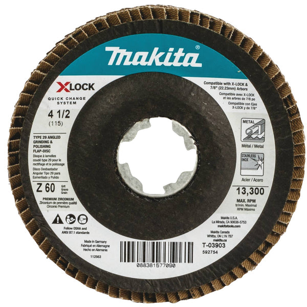 Makita X-LOCK 4-1/2 In. x 7/8 In. 60-Grit Type 29 Zirconia Angle Grinder Flap Disc