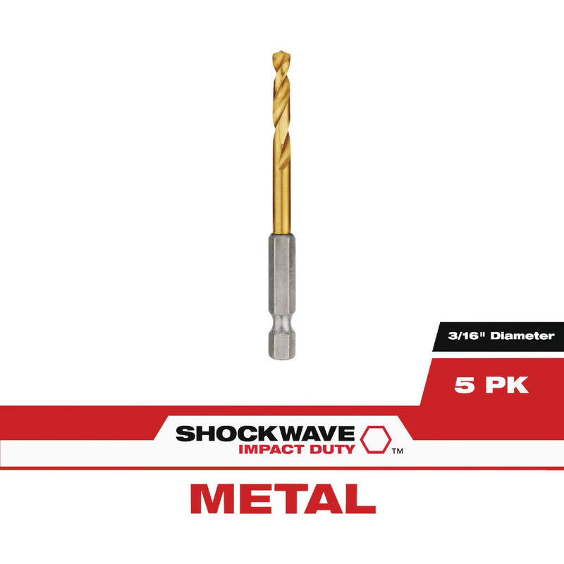 Milwaukee SHOCKWAVE RED HELIX Impact Duty 3/16 In. Titanium Hex Shank Drill Bit (5-Pack)
