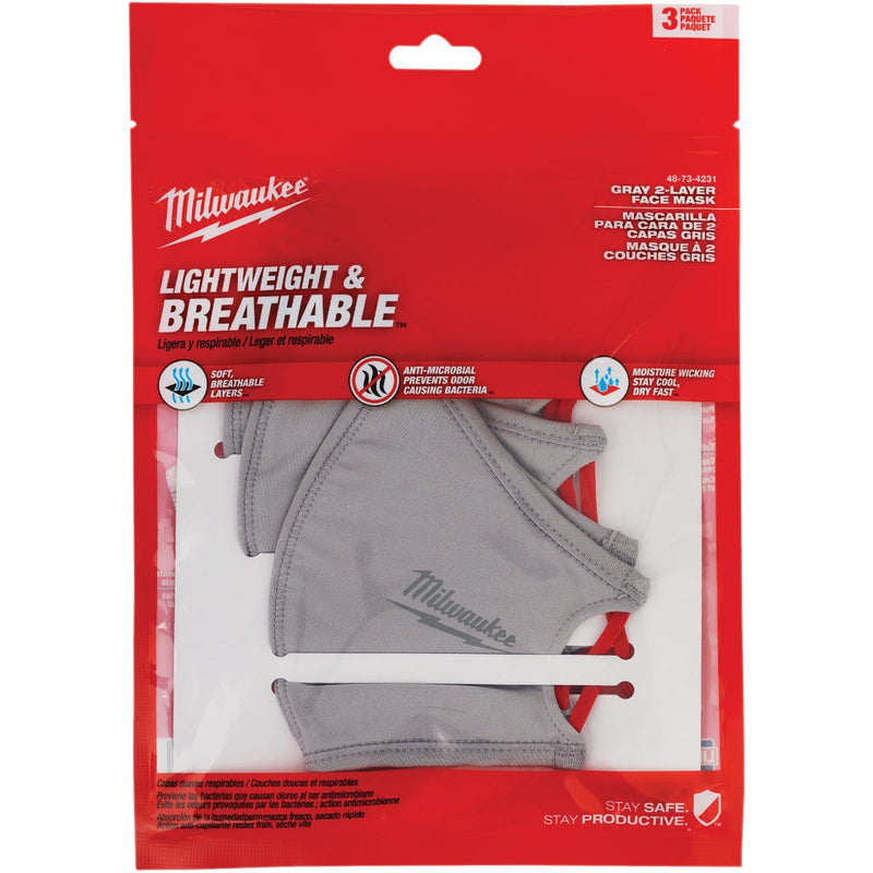 Milwaukee Gray 2-Layer Washable Dust & Face Mask (3-Pack)