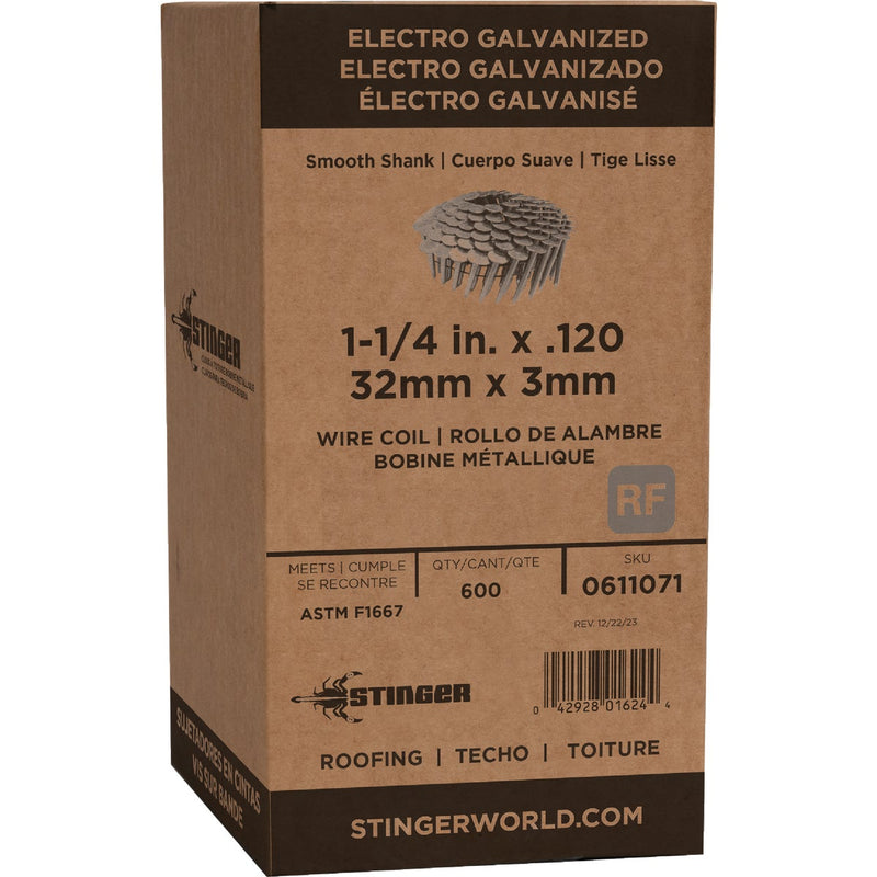 Stinger 1-1/4 In. x 0.120 In. 15 Degree Wire Weld Electro Galvanized Coil Roofing Nail (600 Ct.)