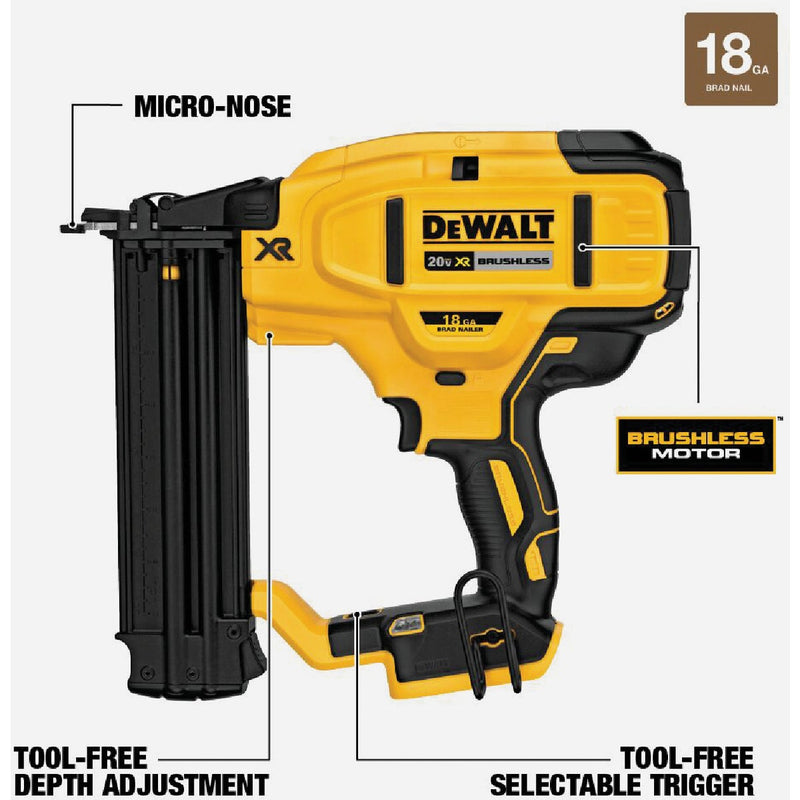 DEWALT 20V MAX XR Brushless 18-Gauge 2-1/8 In. Cordless Brad Nailer (Tool Only)