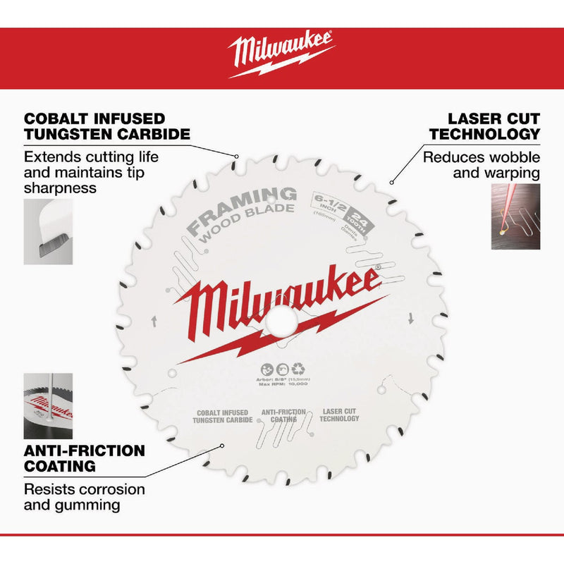 Milwaukee 6-1/2 In. 24-Tooth Framing Circular Saw Blade (2-Pack)