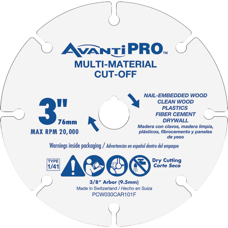 AvantiPRO Type 1 Carbide Grit 3 In. x 1.0 mm x 3/8 In. Multi-Material Cut-Off Wheel
