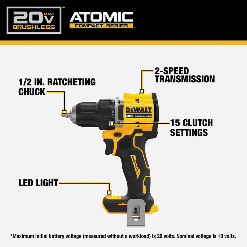 DEWALT ATOMIC 20V MAX 2-Tool Brushless Cordless Compact Drill/Driver & Impact Driver Combo Kit with (2) 2.0 Ah Batteries & Charger