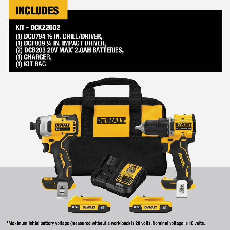 DEWALT ATOMIC 20V MAX 2-Tool Brushless Cordless Compact Drill/Driver & Impact Driver Combo Kit with (2) 2.0 Ah Batteries & Charger