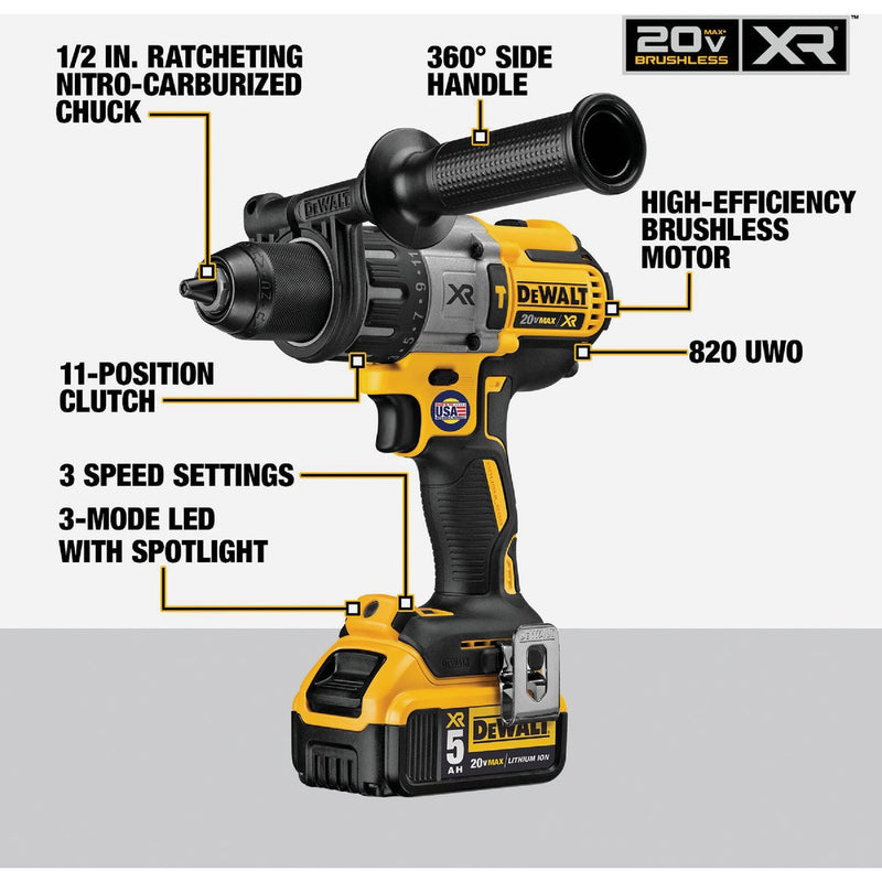 DEWALT 20V MAX XR 4-Tool Brushless Cordless Hammer Drill, Impact Driver, Reciprocating Saw & Work Light Combo Kit with (2) 5.0 Ah Batteries & Charger