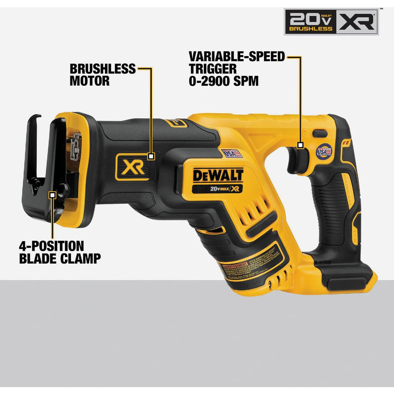 DEWALT 20V MAX XR 4-Tool Brushless Cordless Hammer Drill, Impact Driver, Reciprocating Saw & Work Light Combo Kit with (2) 5.0 Ah Batteries & Charger