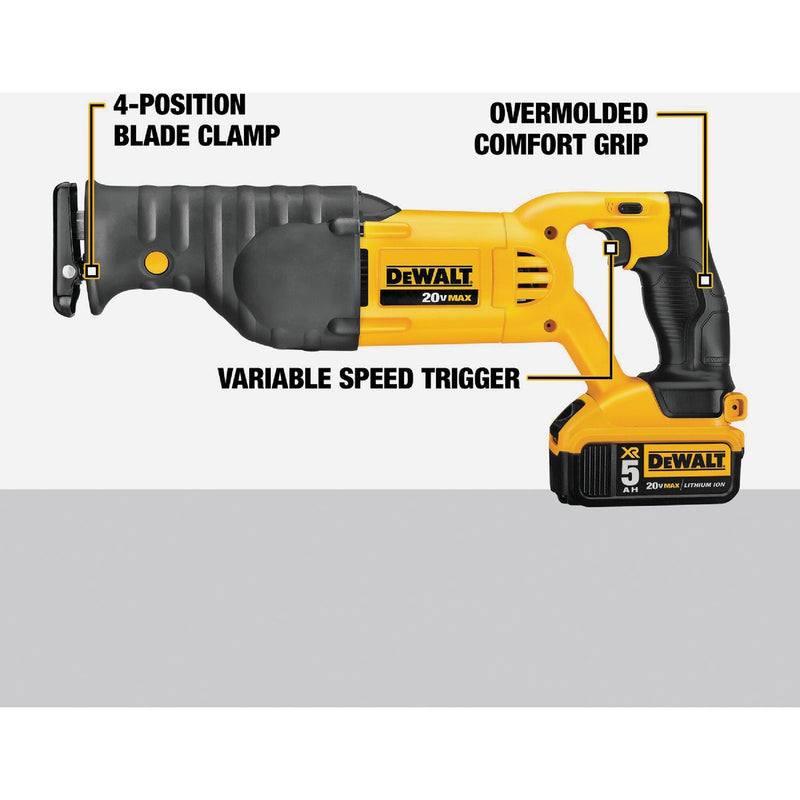 DEWALT 20V MAX Cordless Reciprocating Saw Kit with 5.0 Ah Battery & Charger