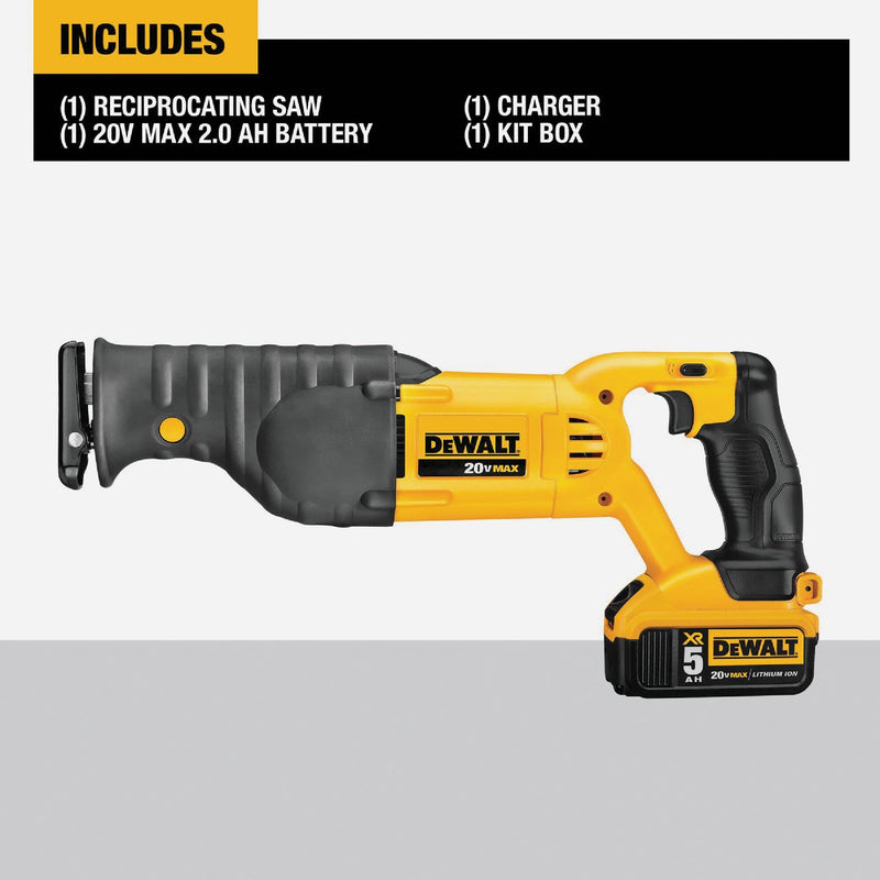 DEWALT 20V MAX Cordless Reciprocating Saw Kit with 5.0 Ah Battery & Charger