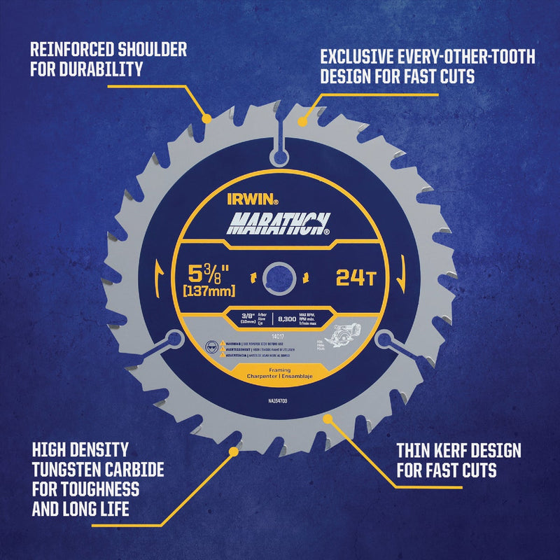 Irwin Marathon 5-3/8 In. 24-Tooth Framing/Ripping Circular Saw Blade