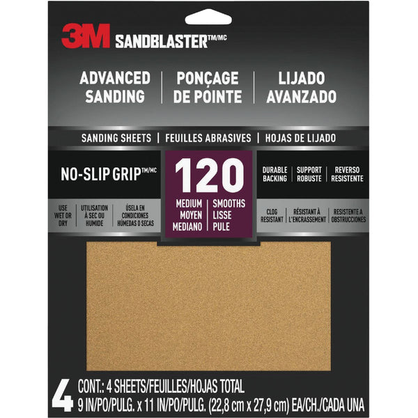 3M SandBlaster 9 In. x 11 In. Advanced Sanding Sheets with No-Slip Grip, 120 Grit (4-Pack)