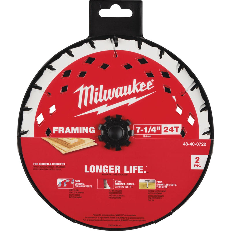 Milwaukee 7-1/4 In. 24-Tooth Framing Circular Saw Blade (2-Pack)