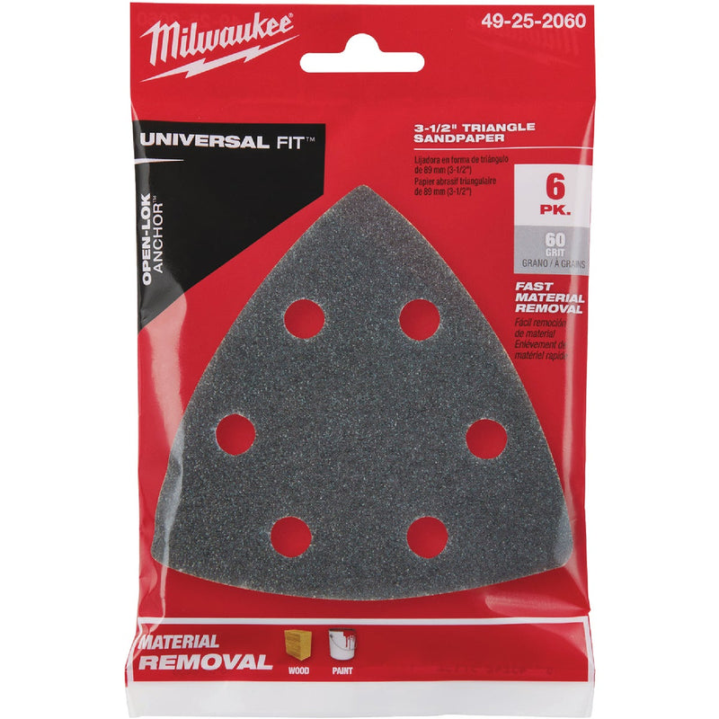 Milwaukee OPEN-LOK 3-1/2 In. 60 Grit Triangle Sandpaper (6-Pack)