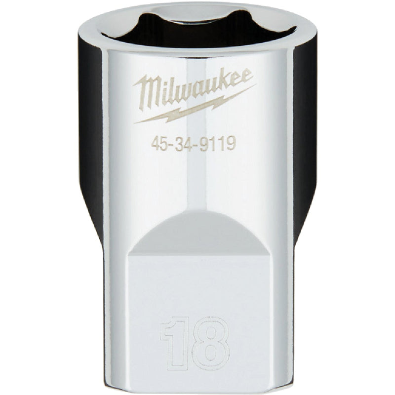 Milwaukee 1/2 In. Drive 18 mm 6-Point Shallow Metric Socket with FOUR FLAT Sides