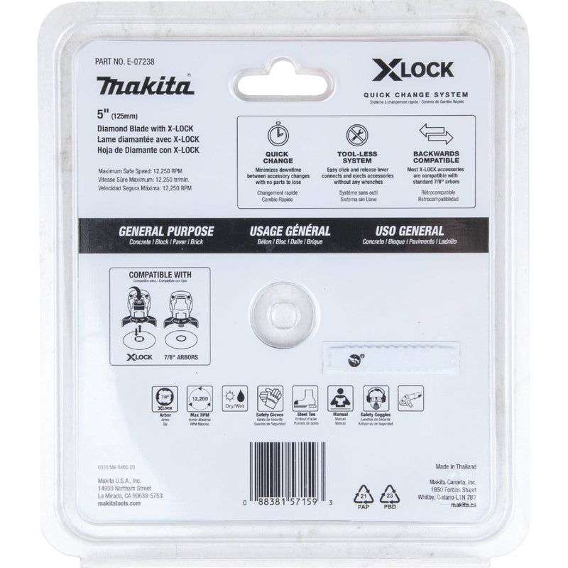 Makita X-LOCK 5 In. Segmented Rim Dry/Wet Cut Diamond Blade