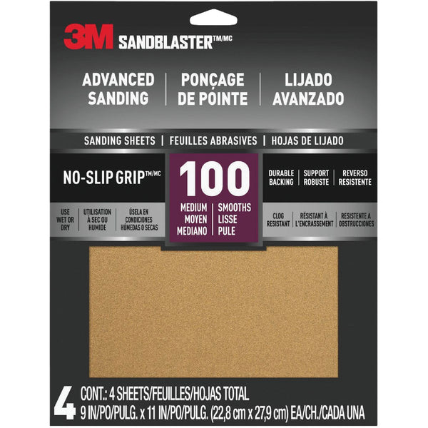 3M SandBlaster 9 In. x 11 In. Advanced Sanding Sheets with No-Slip Grip, 100 Grit (4-Pack)