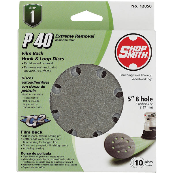 Gator 5 In. 40-Grit 8-Hole Pattern Vented Sanding Disc with Hook & Loop Backing (10-Pack)