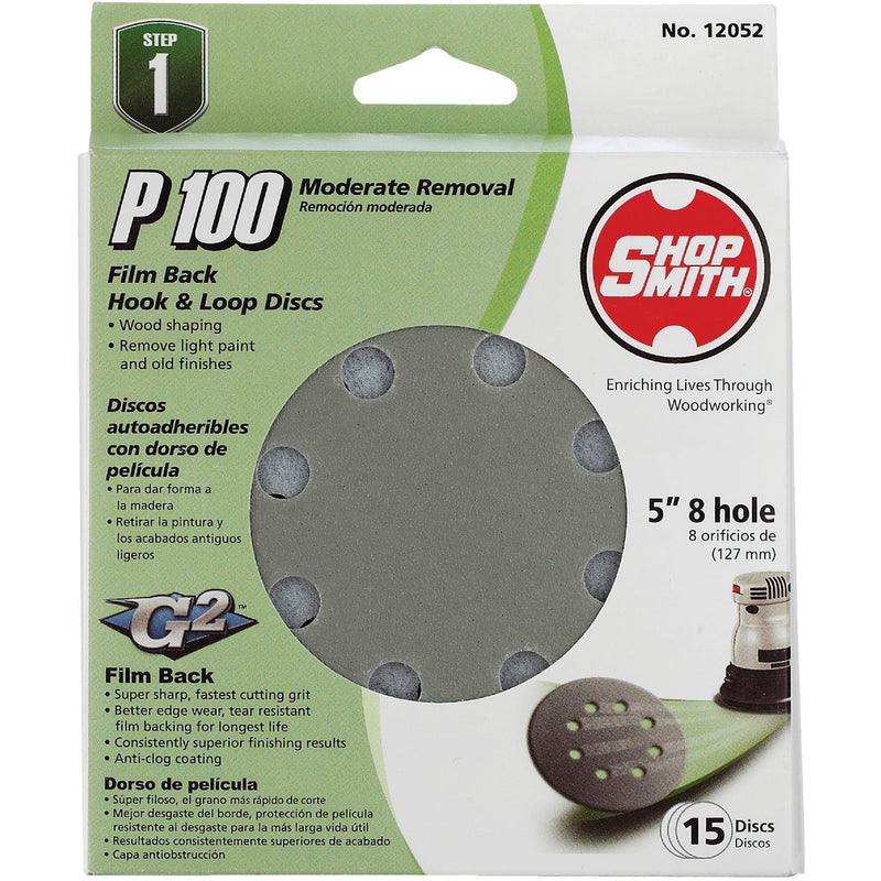 Gator 5 In. 100-Grit 8-Hole Pattern Vented Sanding Disc with Hook & Loop Backing (15-Pack)