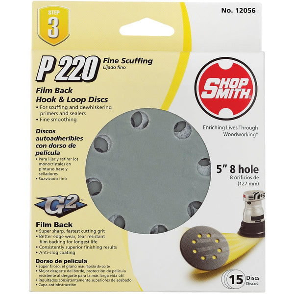 Gator 5 In. 220-Grit 8-Hole Pattern Vented Sanding Disc with Hook & Loop Backing (15-Pack)
