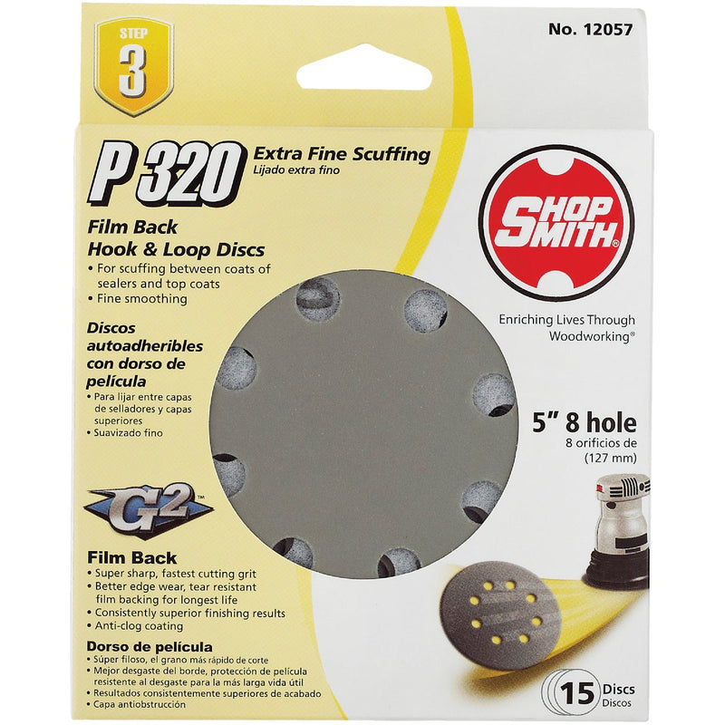 Gator 5 In. 320-Grit 8-Hole Pattern Vented Sanding Disc with Hook & Loop Backing (15-Pack)