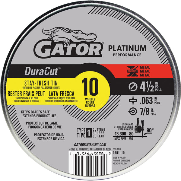 Gator Blade DuraCut Type 1 4-1/2 In. x 0.063 In. x 7/8 In. Metal/Stainless Cut-Off Wheel (10-Pack)