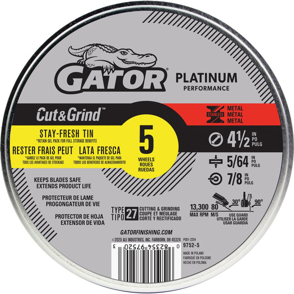 Gator Blade Type 27 4-1/2 In. x 5/64 In. x 7/8 In. Metal/Stainless Cut-Off Wheel (5-Pack)