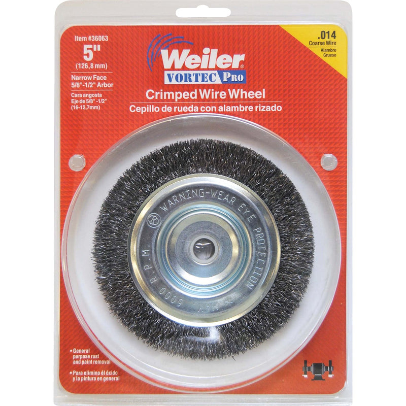 Weiler Vortec 5 In. Crimped, Coarse Bench Grinder Wire Wheel