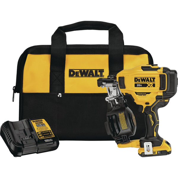 DEWALT 20V MAX Brushless 15 Degree 1-3/4 In. Cordless Coil Roofing Nailer Kit with 2.0 Ah Battery & Charger