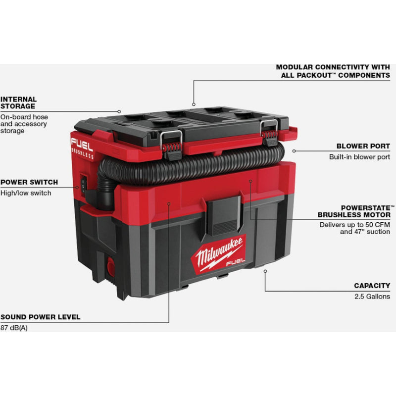 Milwaukee M18 FUEL PACKOUT Brushless 2.5 Gal. Cordless Wet/Dry Vacuum (Tool Only)