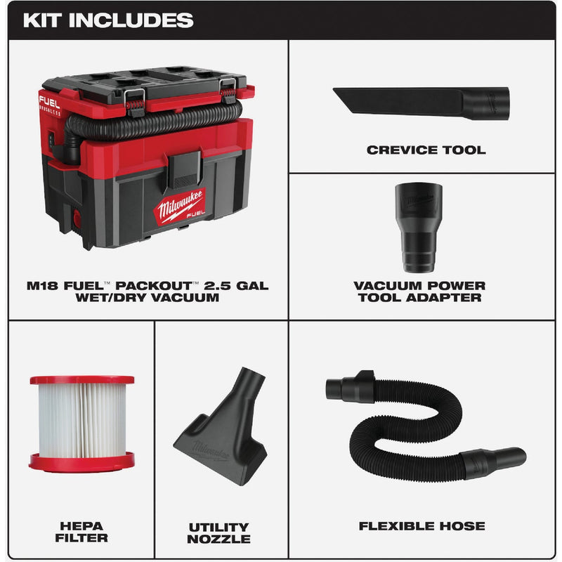 Milwaukee M18 FUEL PACKOUT Brushless 2.5 Gal. Cordless Wet/Dry Vacuum (Tool Only)